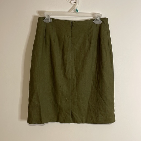 Bill Blass 100% Linen Pencil Skirt 10 Olive Green Mid Slit Blassport - Picture 6 of 12